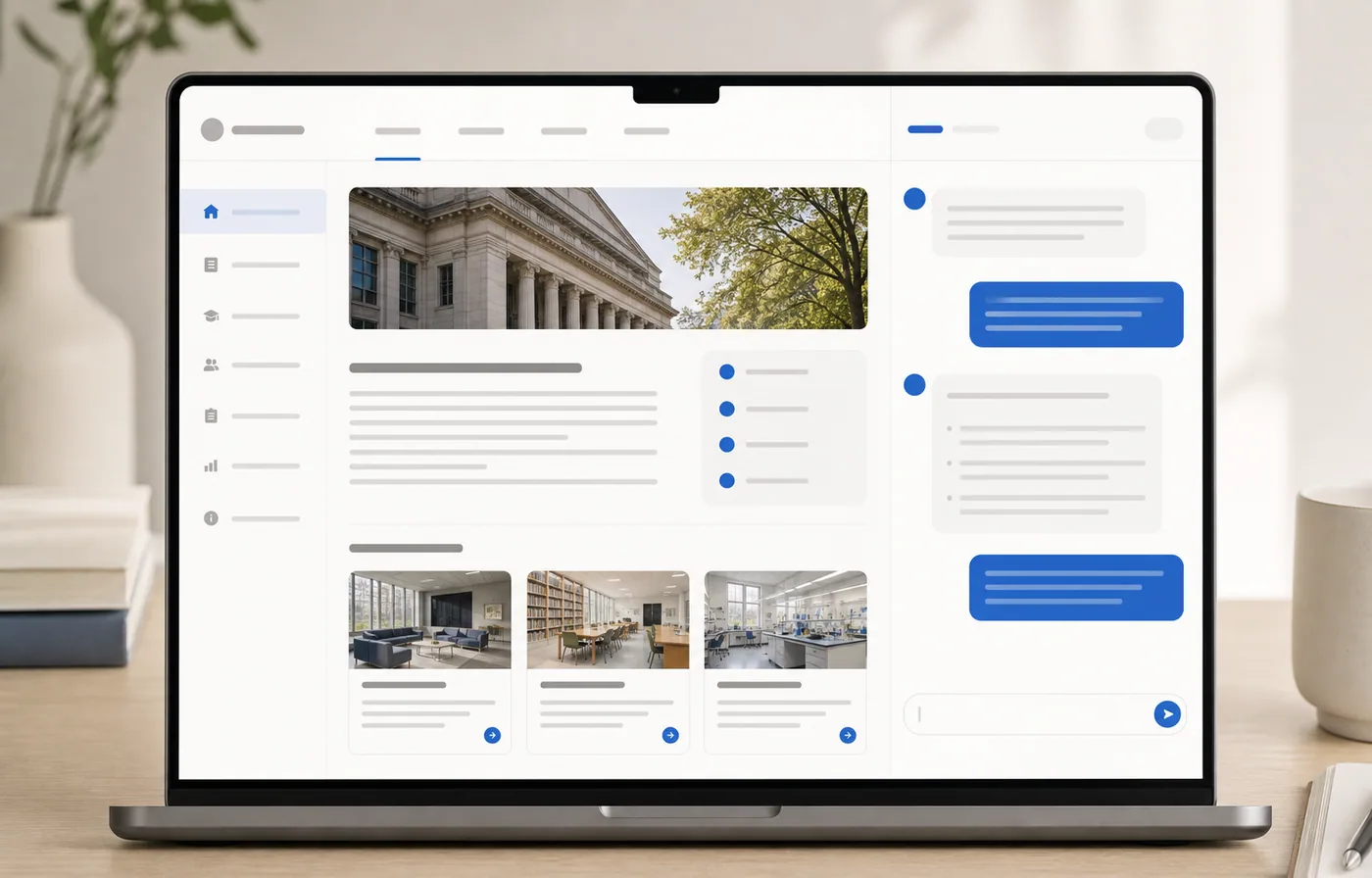 Ilustrasi website informasi program studi dengan panel chatbot AI